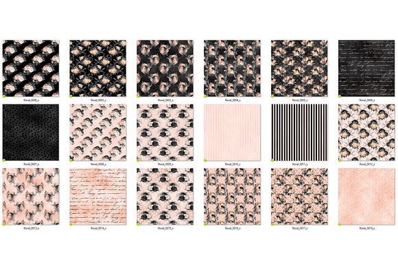 Peach and Black Floral Digital Paper in Patterns - product preview 3