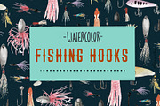 watercolor fishing hooks
