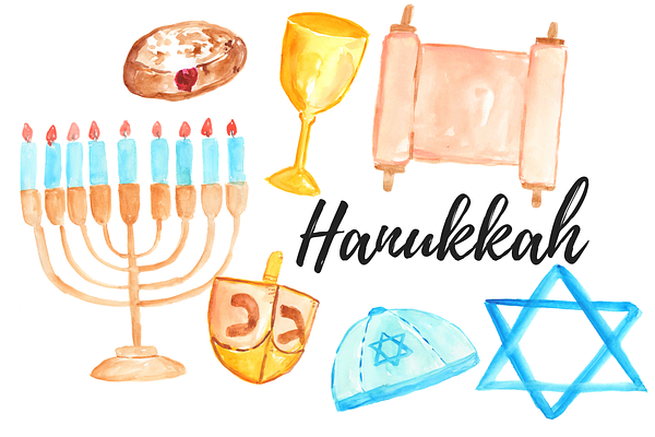 Watercolor Hanukkah Clipart Set