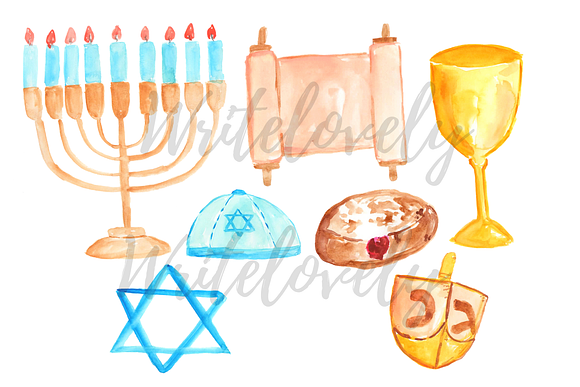 Watercolor Hanukkah Clipart Set in Illustrations - product preview 1