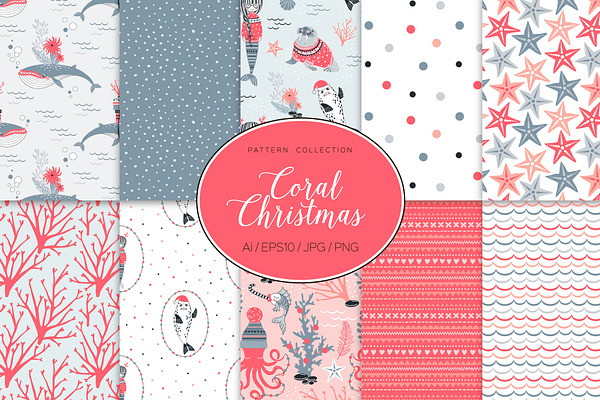 Coral Christmas pattern collection