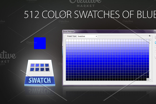 512 color swatches of blue