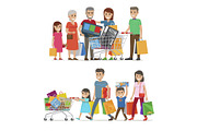 Families Shopping Concept Vector