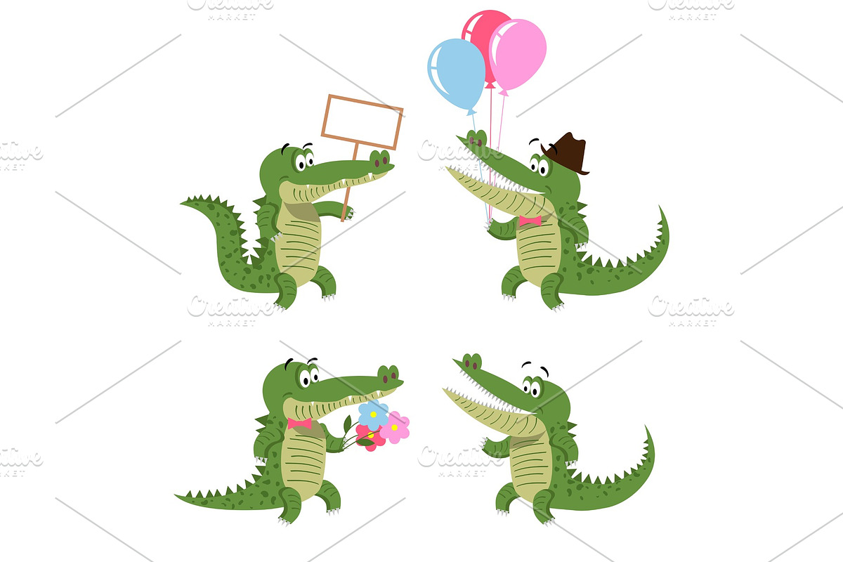 Crocodiles Set Isolated on White in Illustrations - product preview 8