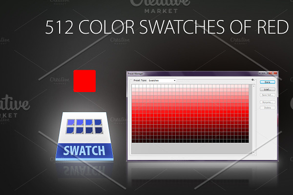512 color swatches of red