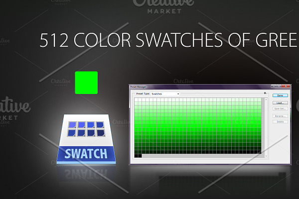 512 color swatches of green