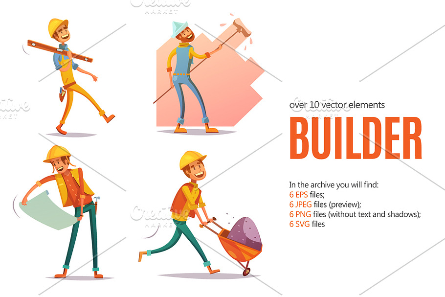 Builder Cartoon Set in Illustrations - product preview 8