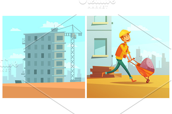 Builder Cartoon Set in Illustrations - product preview 1