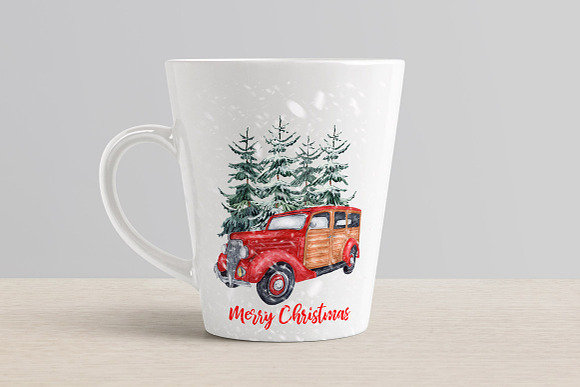 Watercolor Christmas Vintage Car in Illustrations - product preview 5