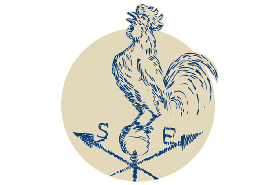 Rooster Cockerel Crowing Weather Van in Illustrations - product preview 8