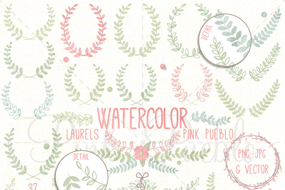 Watercolor Laurels Clipart & Vectors