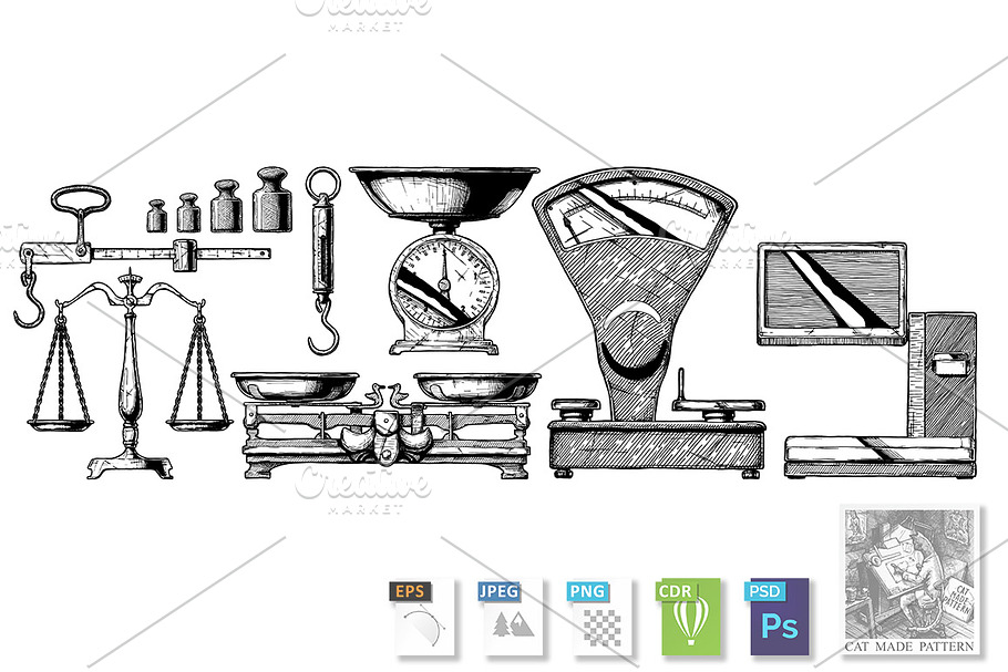 Set of weighing scales in Illustrations - product preview 8