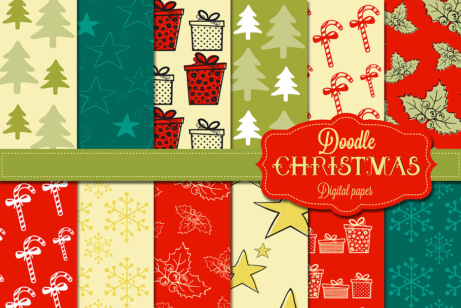 Doodle Christmas Digital Papers