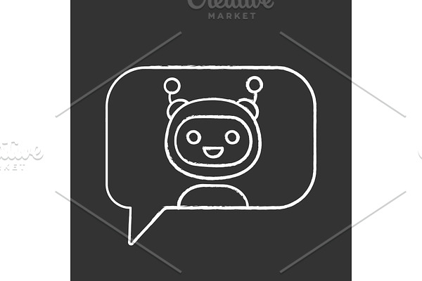 Chatbot in speech bubble chalk icon