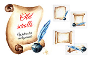 Old scrolls. Watercolor backgrounds