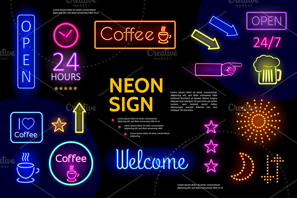 Illuminated advertising neon signs in Neon Icons - product preview 8