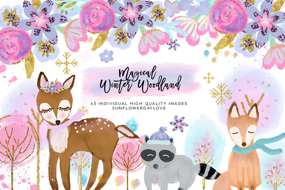 Winter forest animal clip art in Illustrations - product preview 8