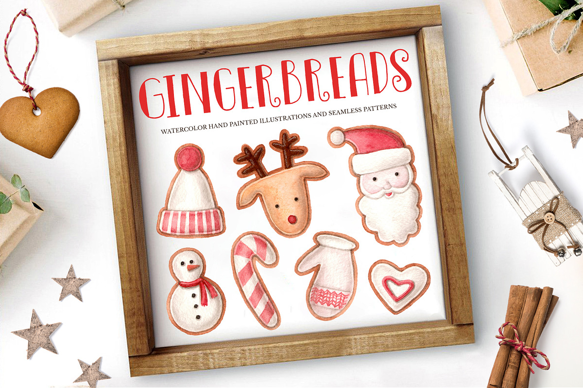 Watercolor Christmas Gingerbreads in Illustrations - product preview 8