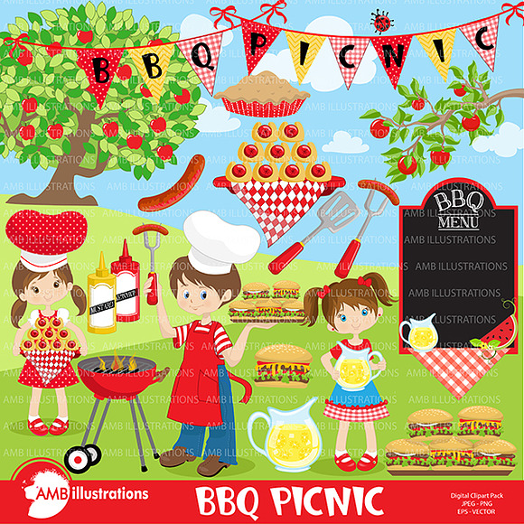 BBQ Party, Picnic, Clipart AMB-910 in Illustrations - product preview 2