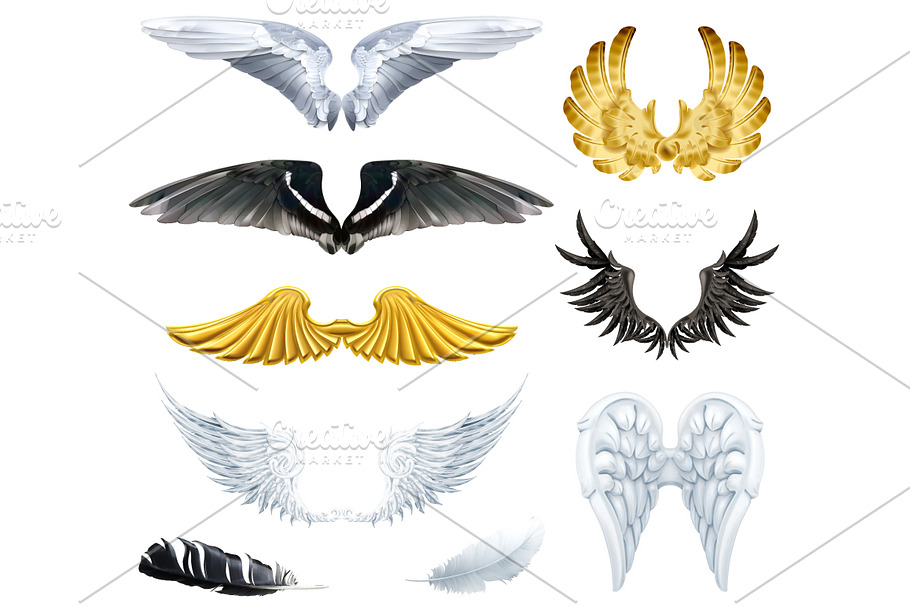 Black, white and gold angels wings in Illustrations - product preview 8
