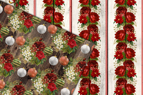 Floral Christmas Wood Digital Paper in Patterns - product preview 1