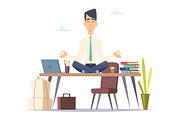 Businessman yoga meditation. Office