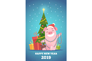 Cartoon pig new year background