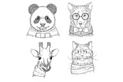 Hipster animals. Fashion adult