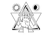Open hand with infinite triangle
