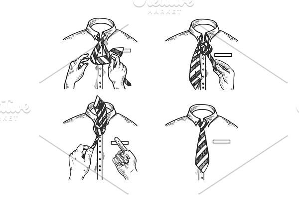 Necktie instruction engraving vector