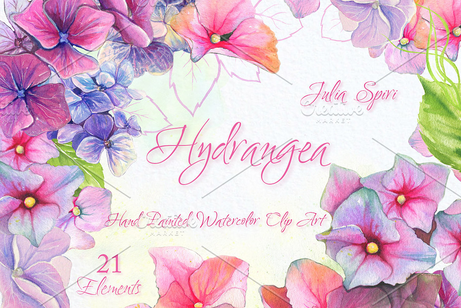 Hydrangea Flower Watercolor Clipart in Graphics - product preview 8