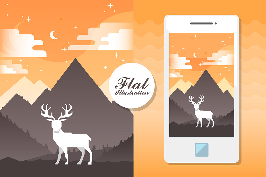 mountain landscape with white deer. in Illustrations - product preview 8