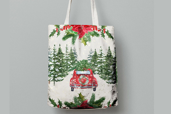 Watercolor Christmas Cars Clipart in Illustrations - product preview 5