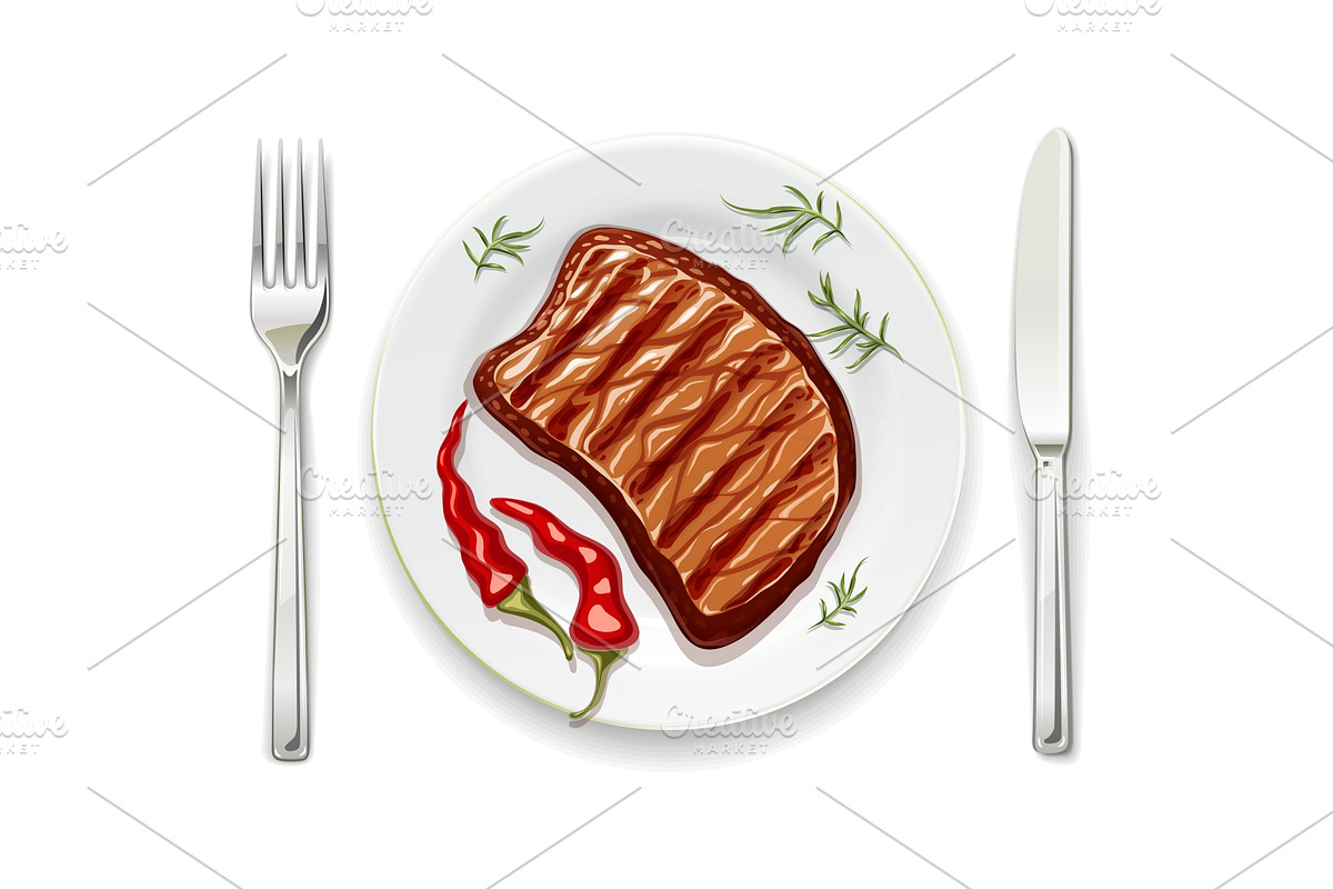 Meat steak at with fork vector in Illustrations - product preview 8