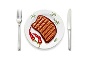 Meat steak at with fork vector