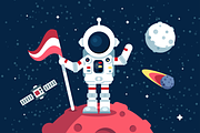 Astronaut in space suit with flag