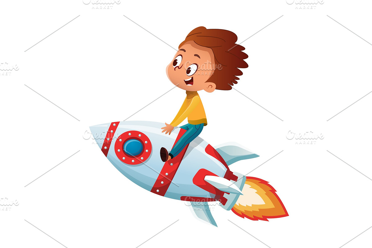 Boy on a toy rocket in Illustrations - product preview 8