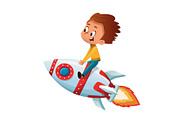 Boy on a toy rocket