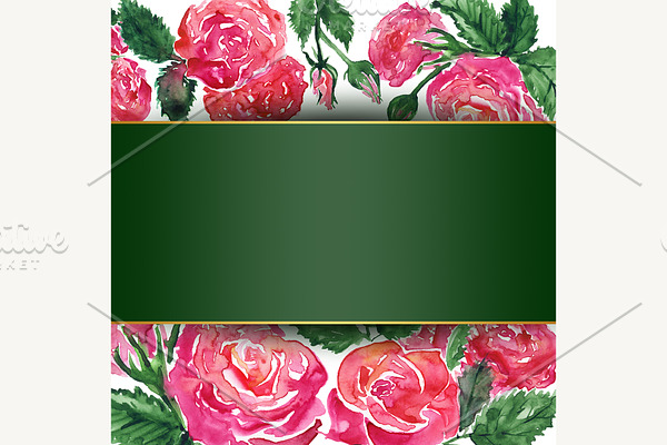 Watercolor rose peony flower frame