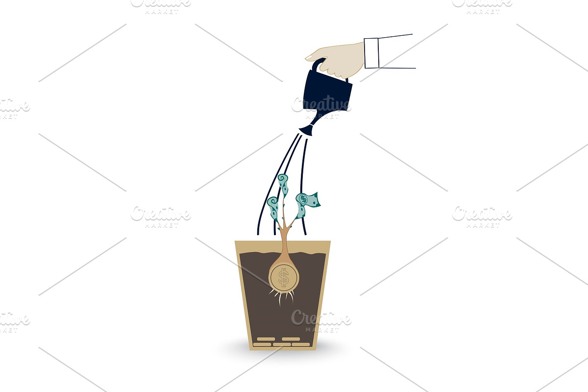 Hand of business person watering in Illustrations - product preview 8