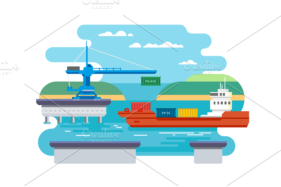 Cargo Freight Shipping by Water. in Illustrations - product preview 8