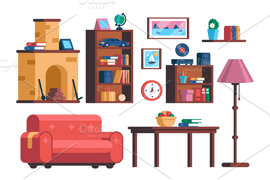 Living room interior furniture in Illustrations - product preview 8