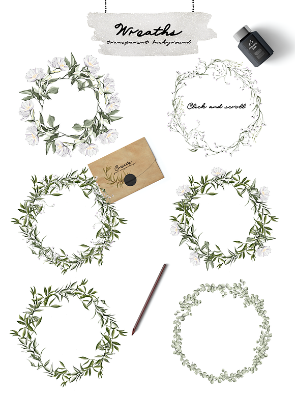 Peony & Green Leaf collection  in Illustrations - product preview 3