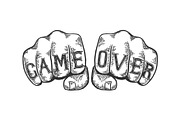 Game over words fist tattoo vector
