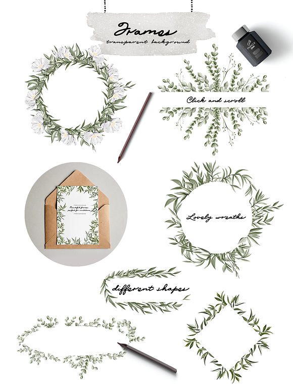 Peony & Green Leaf collection  in Illustrations - product preview 4