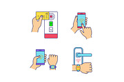 NFC technology color icons set