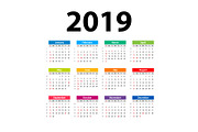 vector Calendar 2019. Colorful. Week
