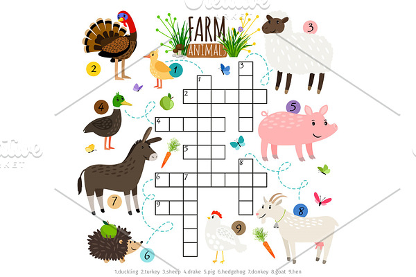 Ffarm animals crossword for kids