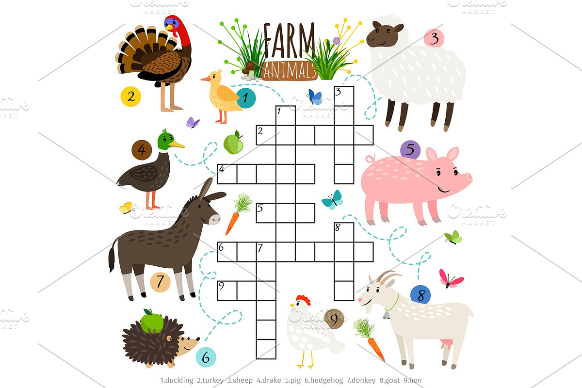 Ffarm animals crossword for kids in Illustrations - product preview 8