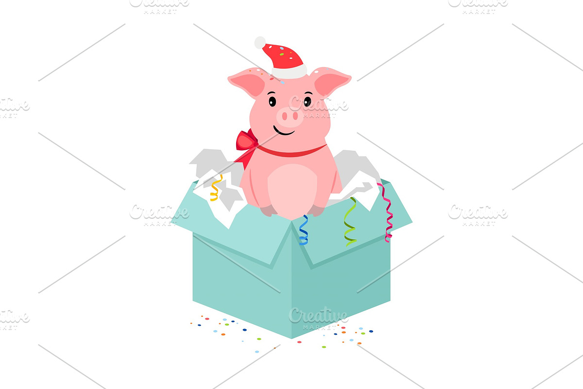 Cartoon pig in gift box in Objects - product preview 8